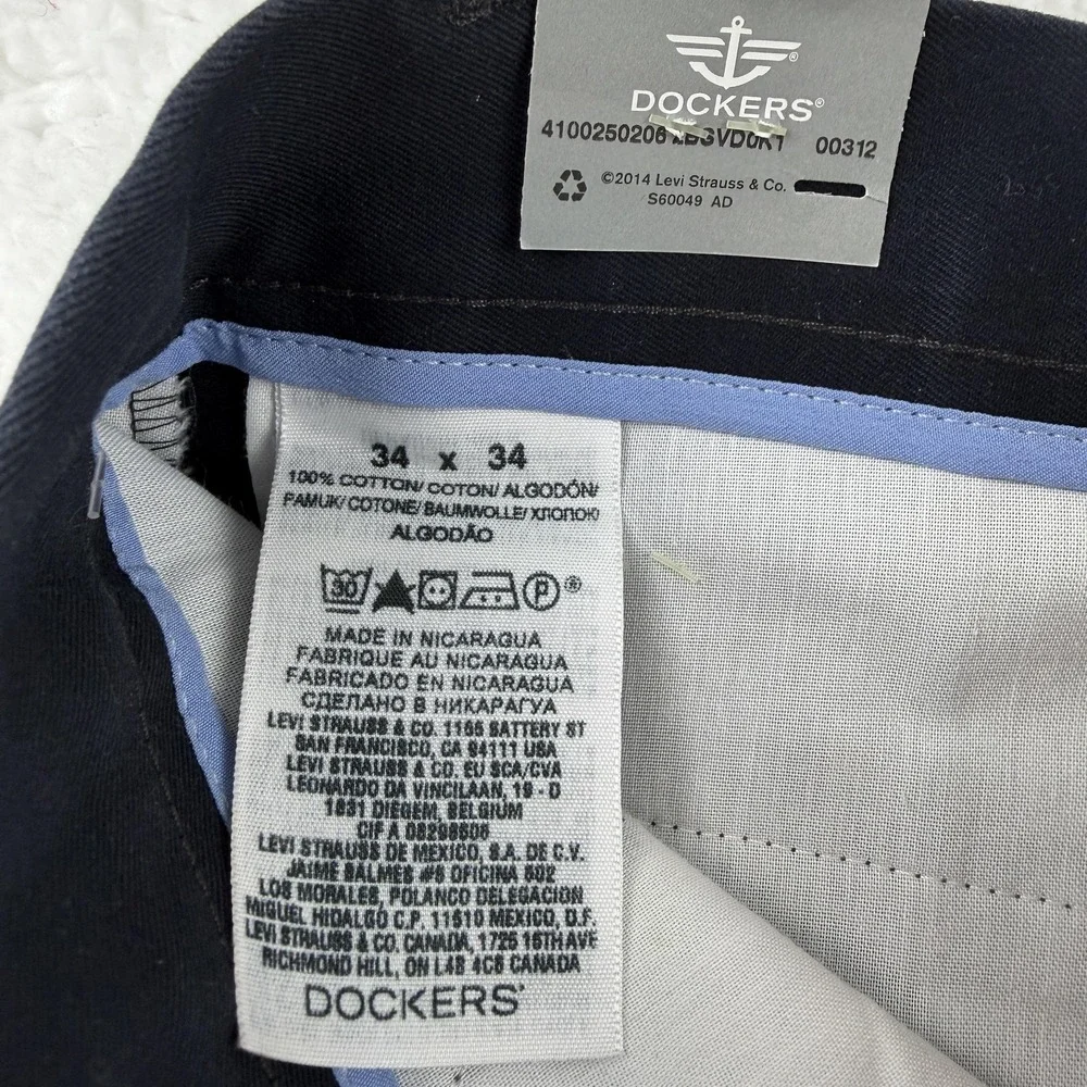Dockers Signature Khaki Pants Mens 34x34 Navy Blue Classic Fit 408510007
